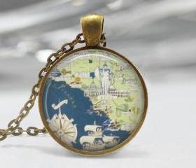 Old Map Pendant Resin Pendant Bronze