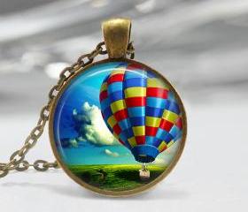 Hot Air Balloon Pendant,Glass art Pendant, Hot Air balloon Necklace 02
