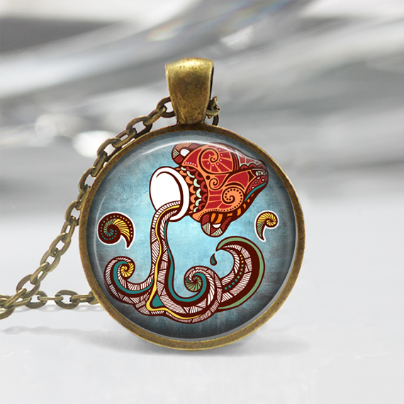 Aquarius Zodiac Glass Pendant - Aquarius Zodiac Jewelry - Zodiac 